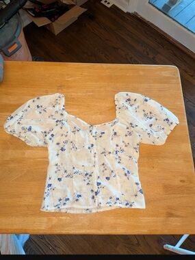 Sienna Sky White Puff-Sleeve Top with Blue Floral Print